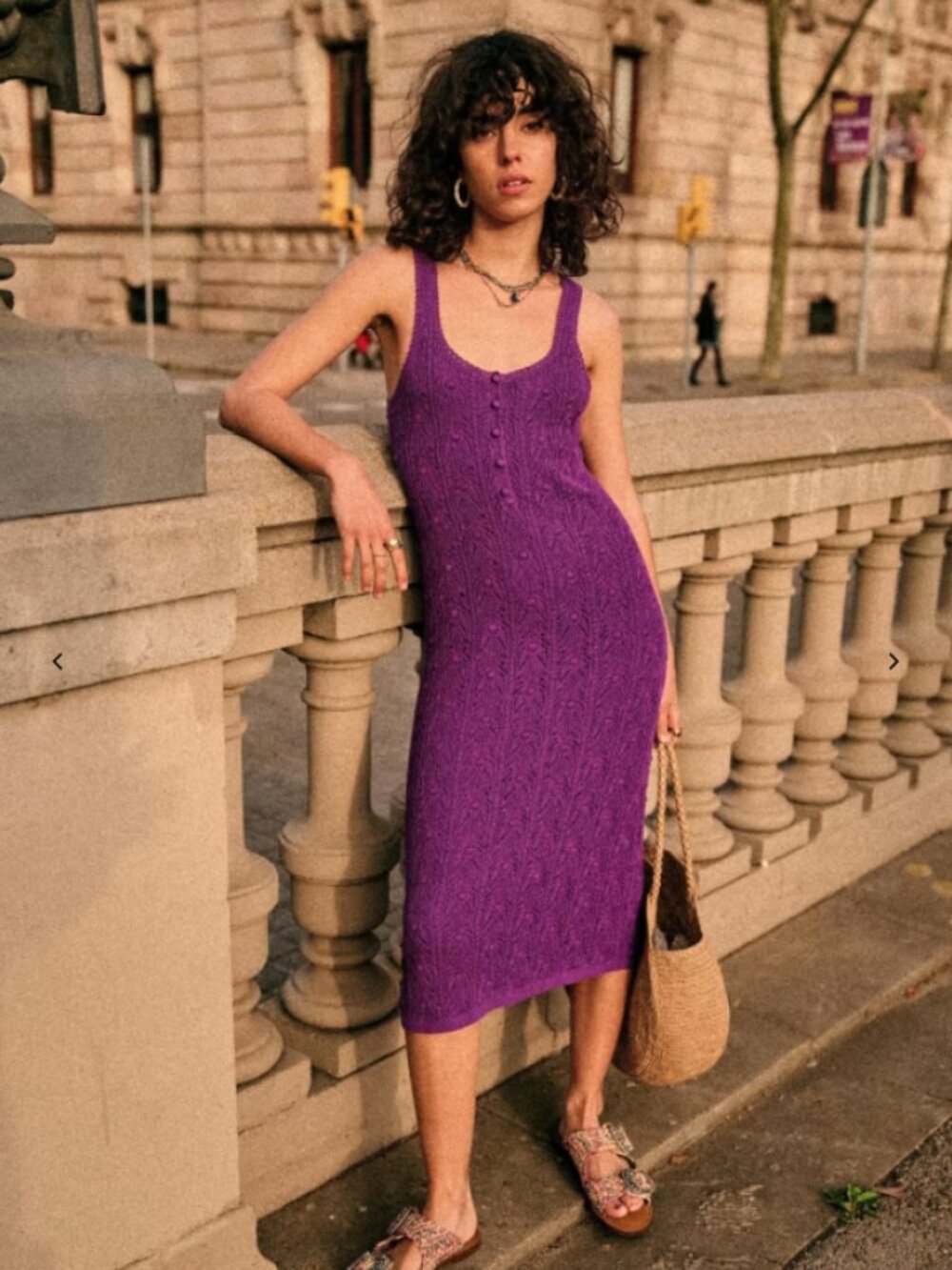 Sézane Salma Dress Purple Crochet Knit Midi Dress Size M